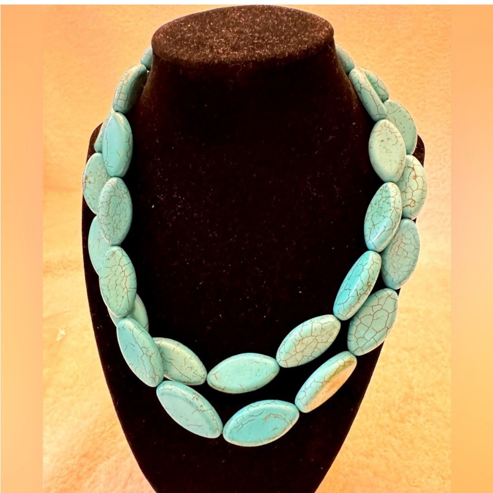 32" Handmade Howlite Turquoise Chunky Necklace 16" Drop